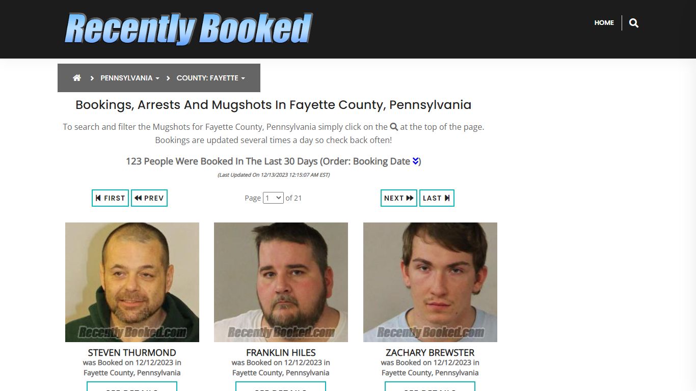 Bookings, Arrests and Mugshots in Fayette County, Pennsylvania
